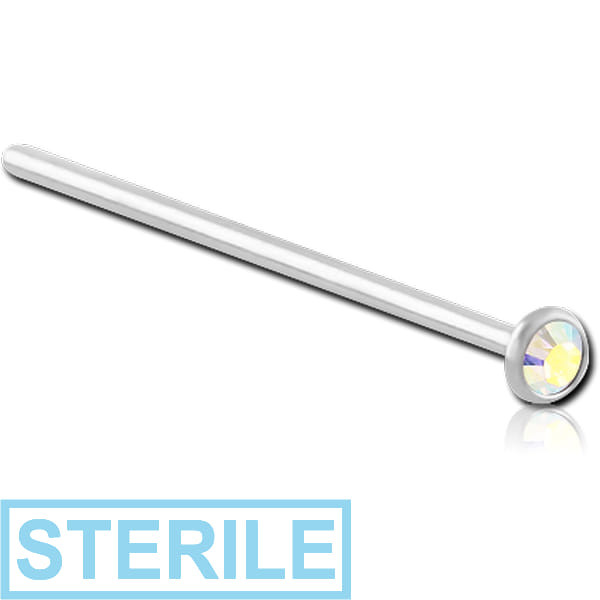 STERILE SURGICAL STEEL SWAROVSKI CRYSTAL JEWELLED STRAIGHT NOSE STUD 19MM