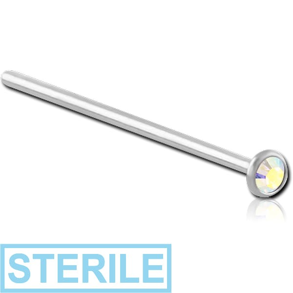 STERILE SURGICAL STEEL OPTIMA CRYSTAL JEWELLED STRAIGHT NOSE STUD 19MM