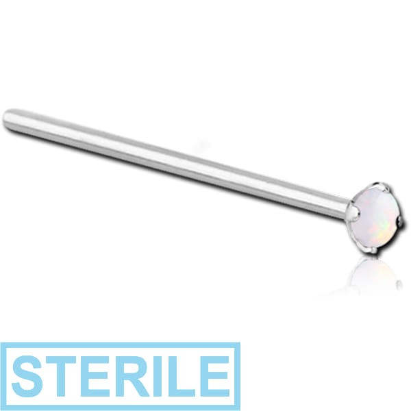 STERILE SURGICAL STEEL STRAIGHT LARGE LEFT PRONG SET 3 MM NOSE STUD WITH SYNTHETIC OPAL