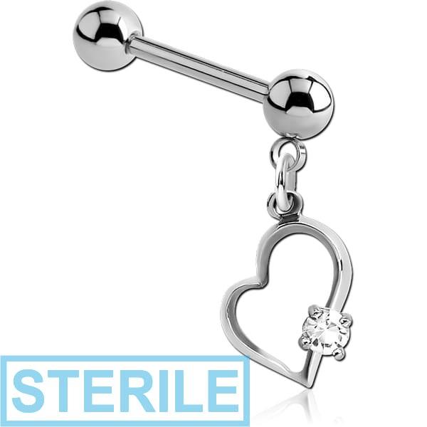 STERILE SURGICAL STEEL MICRO BARBELL WITH DANGLING PRONG SET CHARM - HEART