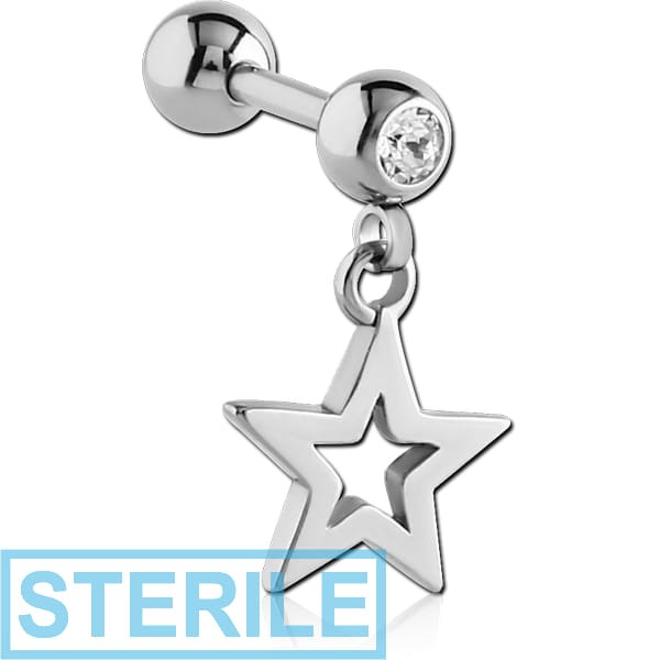 STERILE SURGICAL STEEL JEWELLED MICRO BARBELL WITH STAR CHARM