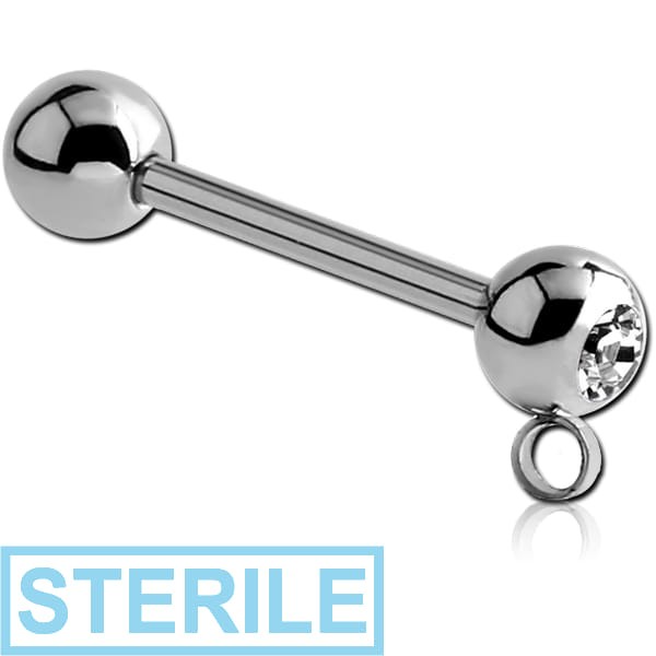 STERILE SURGICAL STEEL JEWELLED MICRO BARBELL WITH VERTICAL HOOP