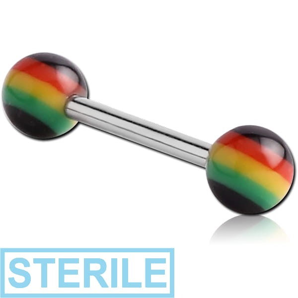 STERILE SURGICAL STEEL MICRO BARBELL WITH UV ACRYLIC RASTA BALLS