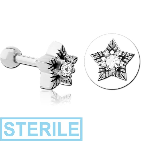 STERILE SURGICAL STEEL JEWELLED TRAGUS MICRO BARBELL - STAR