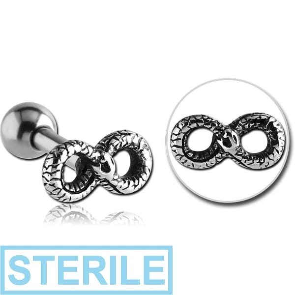 STERILE SURGICAL STEEL TRAGUS MICRO BARBELL - INFINITY SNAKE