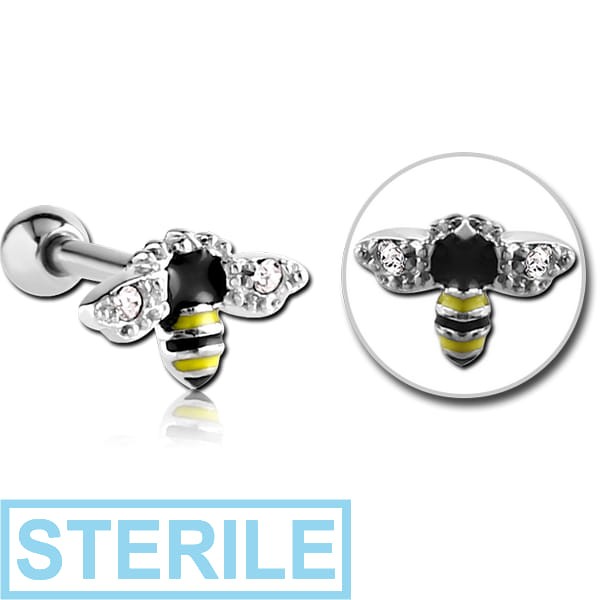 STERILE SURGICAL STEEL JEWELLED TRAGUS MICRO BARBELL WITH ENAMEL - BEE