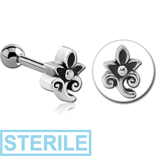 STERILE SURGICAL STEEL TRAGUS MICRO BARBELL - FLOWER