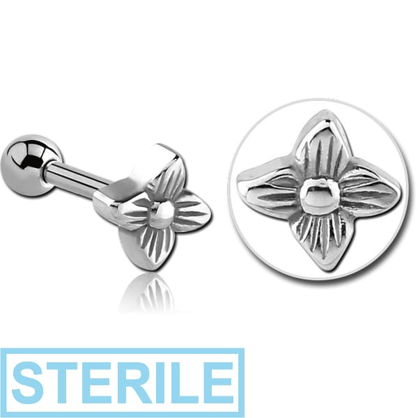 STERILE SURGICAL STEEL TRAGUS MICRO BARBELL - FLOWER