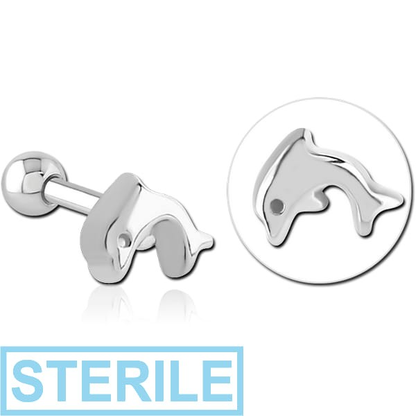 STERILE SURGICAL STEEL TRAGUS MICRO BARBELL - DOLPHIN
