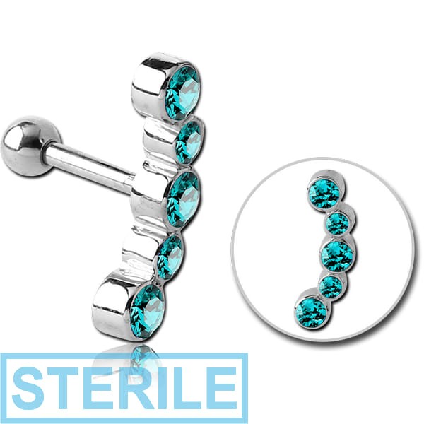 STERILE SURGICAL STEEL 5 JEWELS TRAGUS MICRO BARBELL
