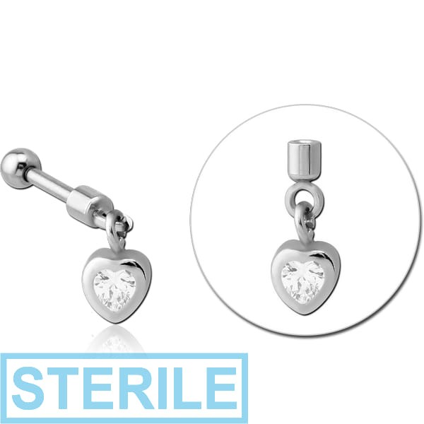 STERILE SURGICAL STEEL HELIX MICRO BARBELL WITH JEWELLED CHARM - HEART