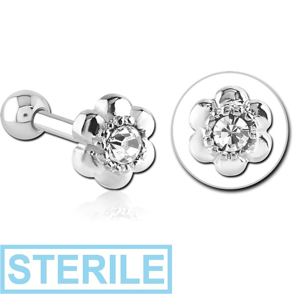STERILE SURGICAL STEEL JEWELLED TRAGUS MICRO BARBELL - FLOWER