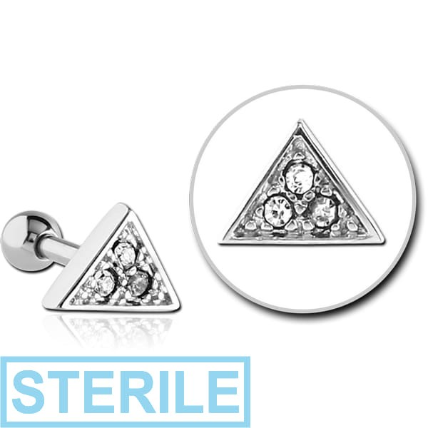 STERILE SURGICAL STEEL JEWELLED TRAGUS MICRO BARBELL - TRIANGLE