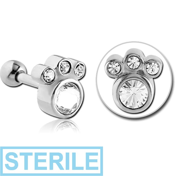 STERILE SURGICAL STEEL HIGH END CRYSTAL JEWELLED TRAGUS BARBELL