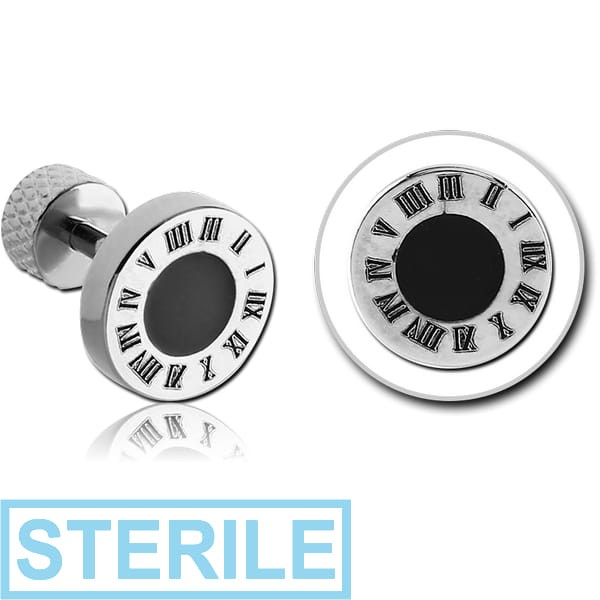 STERILE SURGICAL STEEL TRAGUS BARBELL - ROMAN CLOCK