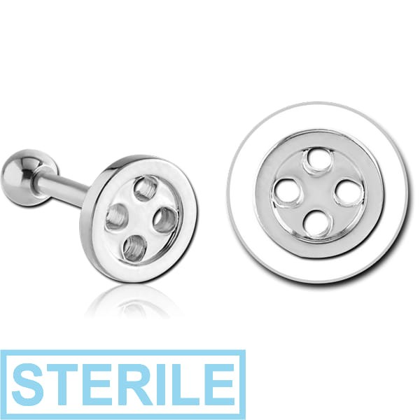 STERILE SURGICAL STEEL BUTTON TRAGUS BARBELL