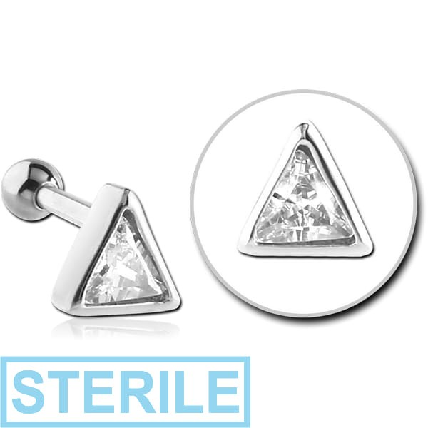 STERILE SURGICAL STEEL JEWELLED TRAGUS MICRO BARBELL - TRIANGLE