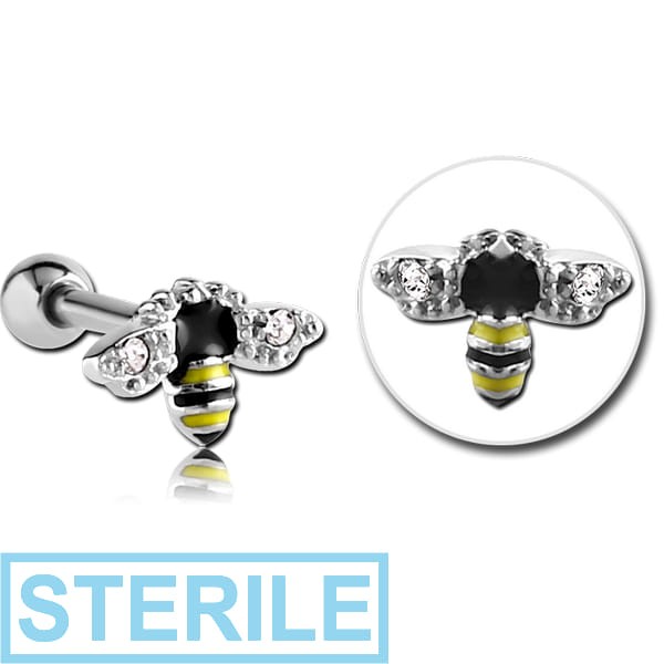 STERILE SURGICAL STEEL JEWELLED TRAGUS MICRO BARBELL WITH ENAMEL - BEE
