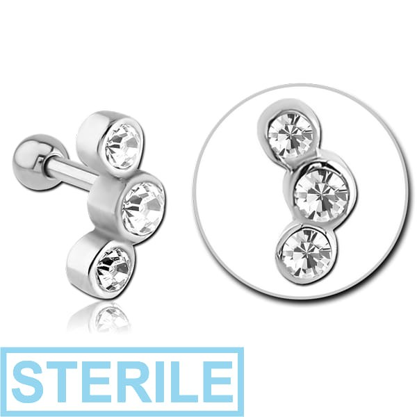 STERILE SURGICAL STEEL JEWELLED TRAGUS MICRO BARBELL FOR ERAN
