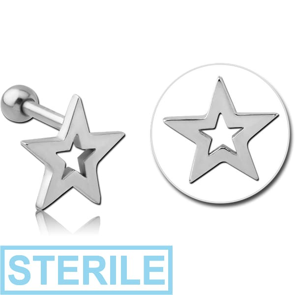 STERILE SURGICAL STEEL JEWELLED TRAGUS MICRO BARBELL - STAR
