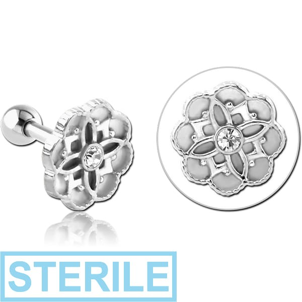 STERILE SURGICAL STEEL TRAGUS MICRO BARBELL - FLOWER