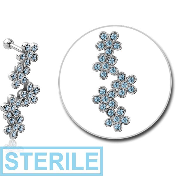 STERILE SURGICAL STEEL JEWELLED TRAGUS MICRO BARBELL - FLOWERS