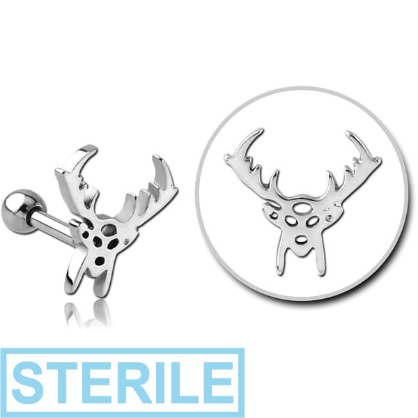 STERILE SURGICAL STEEL TRAGUS MICRO BARBELL - REINDEER