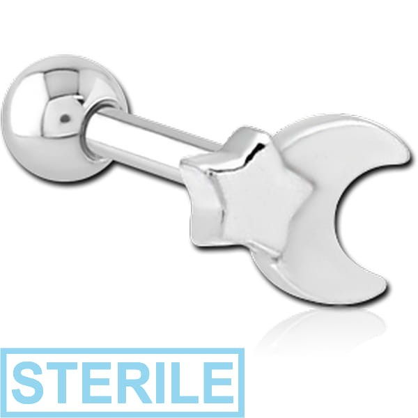 STERILE SURGICAL STEEL TRAGUS MICRO BARBELL - CRESCENT AND STAR