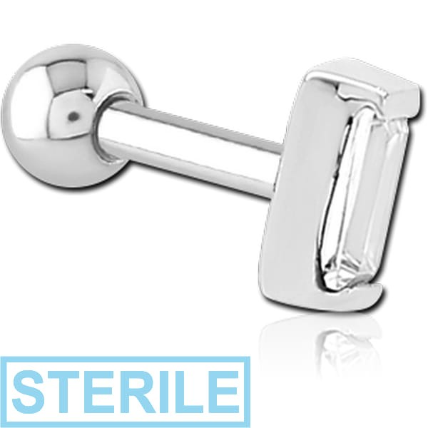 STERILE SURGICAL STEEL JEWELLED TRAGUS MICRO BARBELL - SQUARE