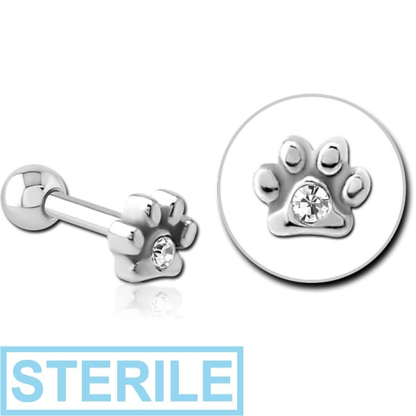 STERILE SURGICAL STEEL JEWELLED TRAGUS MICRO BARBELL - ANIMAL PAW CENTER GEM