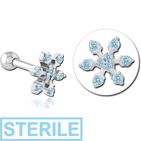 STERILE SURGICAL STEEL JEWELLED TRAGUS MICRO BARBELL - SNOWFLAKE