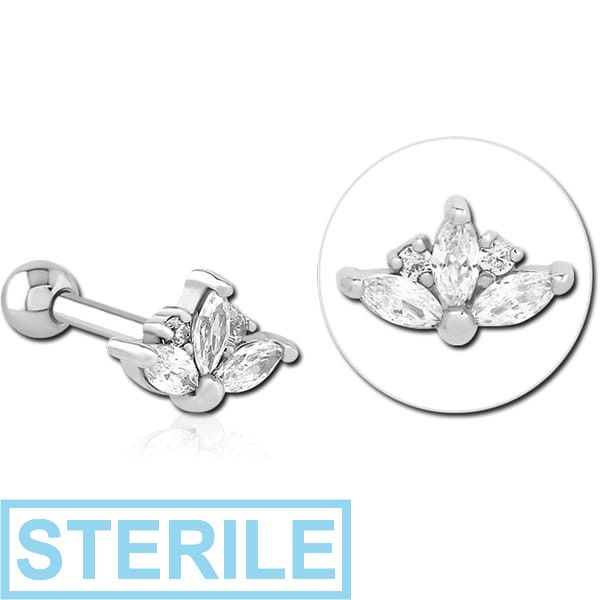 STERILE SURGICAL STEEL JEWELLED TRAGUS MICRO BARBELL