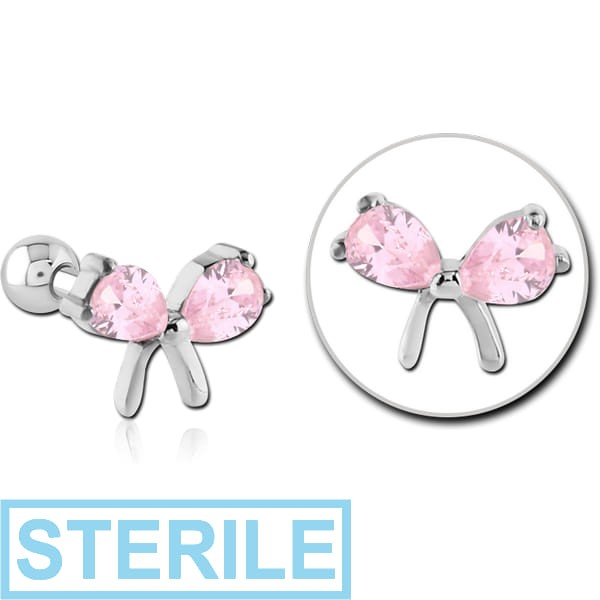 STERILE SURGICAL STEEL JEWELLED TRAGUS MICRO BARBELL - BOW