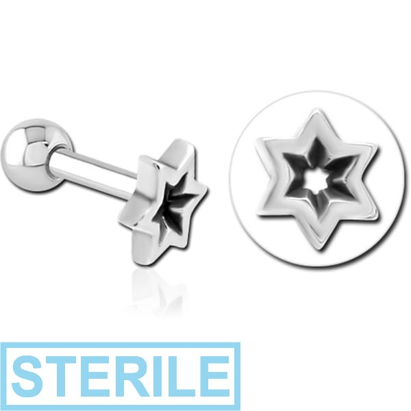 STERILE SURGICAL STEEL TRAGUS MICRO BARBELL - STAR INDENT