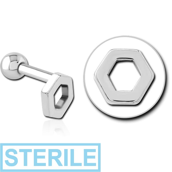 STERILE SURGICAL STEEL TRAGUS MICRO BARBELL - HEXAGON