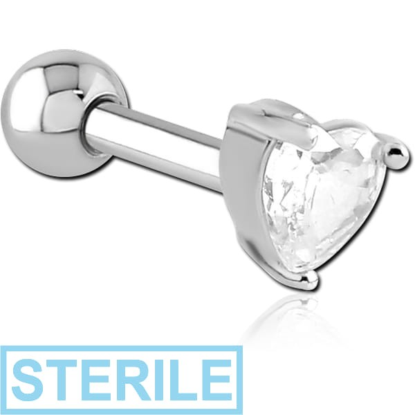 STERILE SURGICAL STEEL JEWELLED TRAGUS MICRO BARBELL - HEART