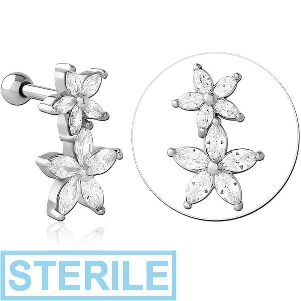 STERILE SURGICAL STEEL JEWELLED TRAGUS MICRO BARBELL - FLOWER