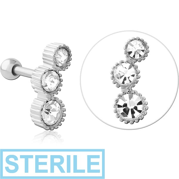 STERILE SURGICAL STEEL JEWELLED TRAGUS MICRO BARBELL