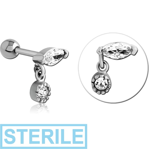 STERILE SURGICAL STEEL JEWELLED TRAGUS MICRO BARBELL