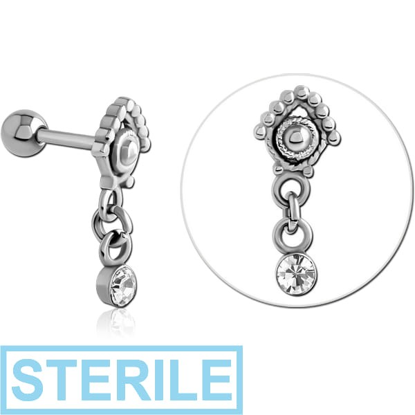 STERILE SURGICAL STEEL JEWELLED TRAGUS MICRO BARBELL