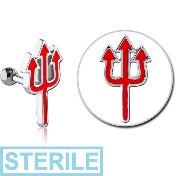 STERILE SURGICAL STEEL TRAGUS MICRO BARBELL WITH ENAMEL - TRIDENT