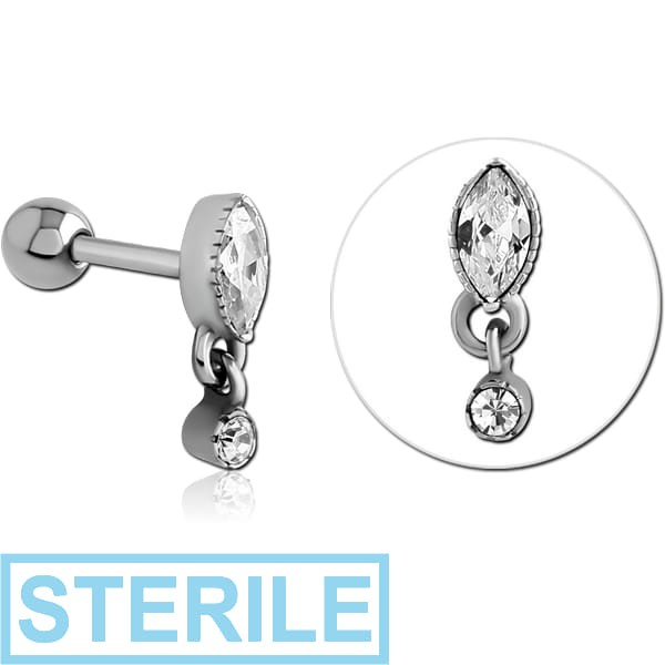 STERILE SURGICAL STEEL JEWELLED TRAGUS MICRO BARBELL