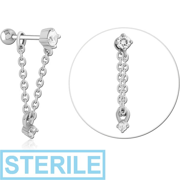 STERILE SURGICAL STEEL JEWELLED TRAGUS MICRO BARBELL