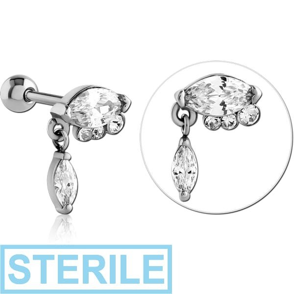 STERILE SURGICAL STEEL JEWELLED TRAGUS MICRO BARBELL