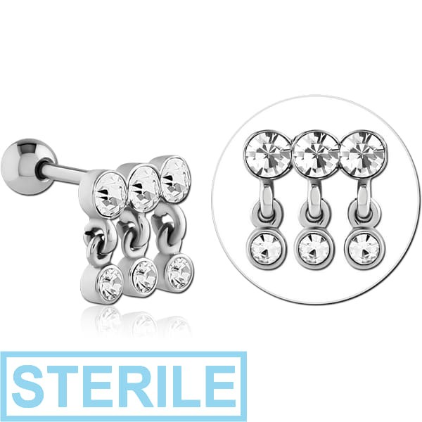 STERILE SURGICAL STEEL JEWELLED TRAGUS MICRO BARBELL