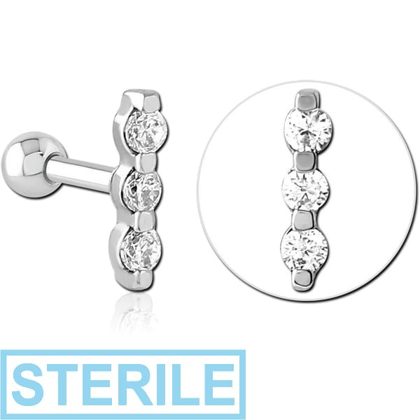 STERILE SURGICAL STEEL JEWELLED TRAGUS MICRO BARBELL
