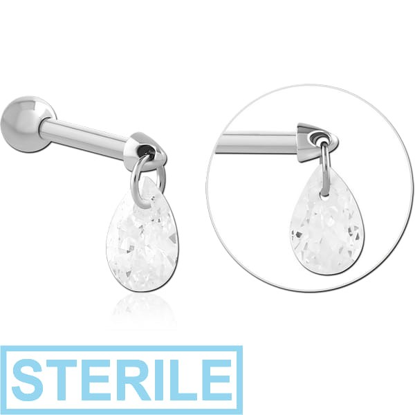 STERILE SURGICAL STEEL MICRO BARBELL WITH JEWELLED CHARM