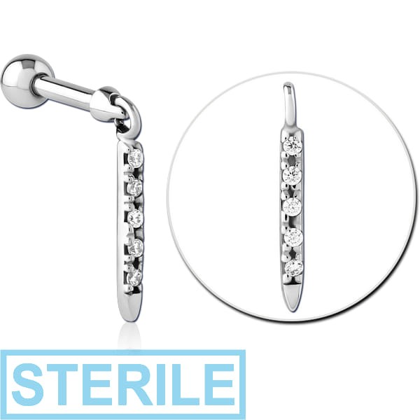 STERILE SURGICAL STEEL MICRO BARBELL WITH JEWELLED CHARM