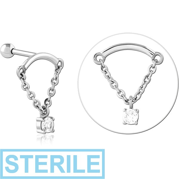 STERILE SURGICAL STEEL MICRO BARBELL WITH JEWELLED CHARM