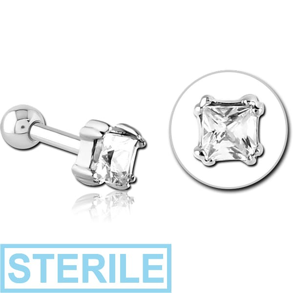 STERILE SURGICAL STEEL JEWELLED TRAGUS MICRO BARBELL - SQUARE